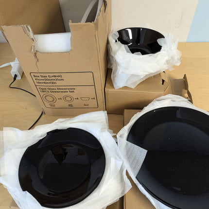 LaGlint Dinnerware Sets for 4, 12 Pieces Opal Glass Plates and Bowls Set, Dishwa