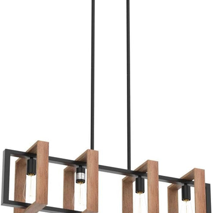 Black Farmhouse Pendant Light,1-Light Small Chandelier,Wood Dining Room Light Fi