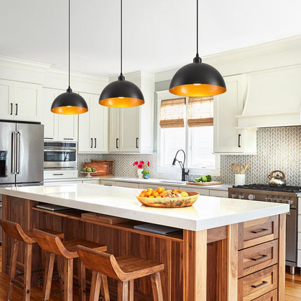 Plug in Pendant Light, 2 Pack Industrial Hanging Lamp with Golden Finish Inside