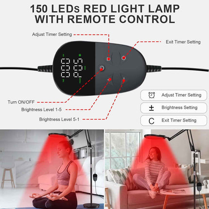 Red Light Lamp for Body, 660&850&940 Infrared Light with Timer, 150LEDS Infrared