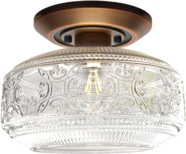 KnLnny Ware Bronze Flush Mount Ceiling Light with Classical Glass Shade, Ceiling
