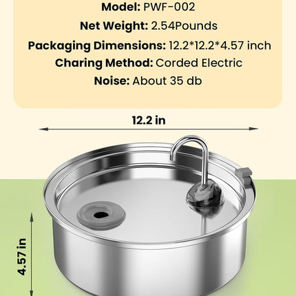 oneisall 7L Stainless Steel Pet Fountain for Dogs & Cats, Ultra-Quiet Water Dispenser with Triple Filtration