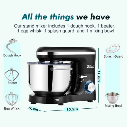 Kitchen in the box Stand Mixer, 6.5QT Kitchen Mixer, 6-Speed 660W Dough Mixer wi