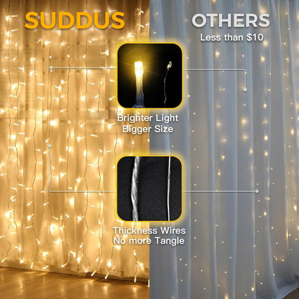 suddus Curtain Lights for Bedroom, 200 Led Hanging String Light Outdoor, Fairy C