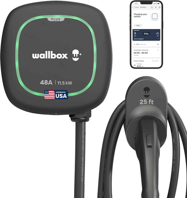 Wallbox Pulsar Plus Level 2 Electric Vehicle Smart Charger - 48 Amp, Ultra-Compa