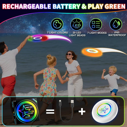 LED Light Up Flying Disc Toys for Kids Adults, Rechargeable, 175g 4 Brightness,