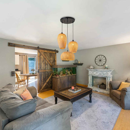 AOODU Rustic Rattan Pendant Light Fixture Farmhouse Bamboo Lighting fixtures 3-L