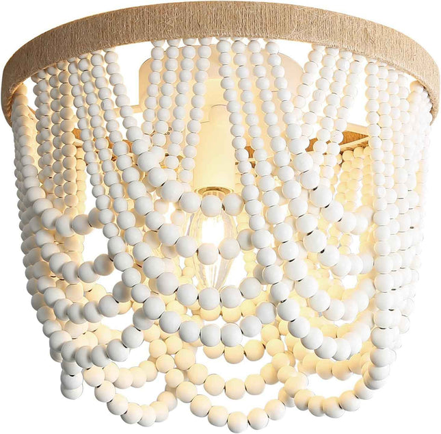White Boho Light Fixture Boho Beaded Chandelier Boho Light Fixtures Ceiling Bead
