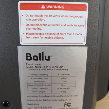 (Black) Ballu Mica Infrared Space Heater Indoor Use,Electric Panel Heater with L