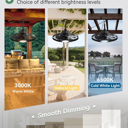 LEDIARY 20" Outdoor Ceiling Fan with Lights,IP65 Waterproof Gazebo Hanging Fan w