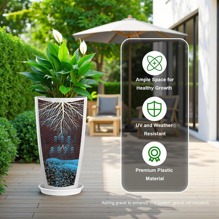 (NO TRAY) QCQHDU 21 Inch Tall Planters, 2 Pack, Indoor & Outdoor