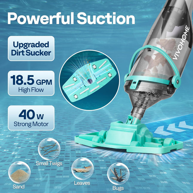 VIVOHOME Cordless Pool Vacuum with Telescopic & Extension Poles 9.12ft, 18.5 GPM