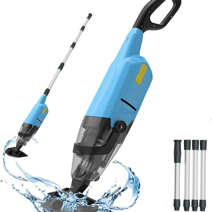 Ezasin Cordless Pool Vacuum for Above Ground & Inground Pools, Rechargeable Handheld with Telescopic Pole & Brush