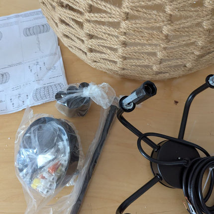 19" Rattan Chandelier, 5‑Light Boho Chandelier Light Fixture with Hand-Woven Wic