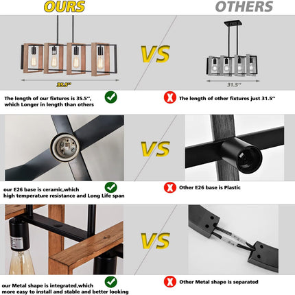 Black Farmhouse Pendant Light,1-Light Small Chandelier,Wood Dining Room Light Fi