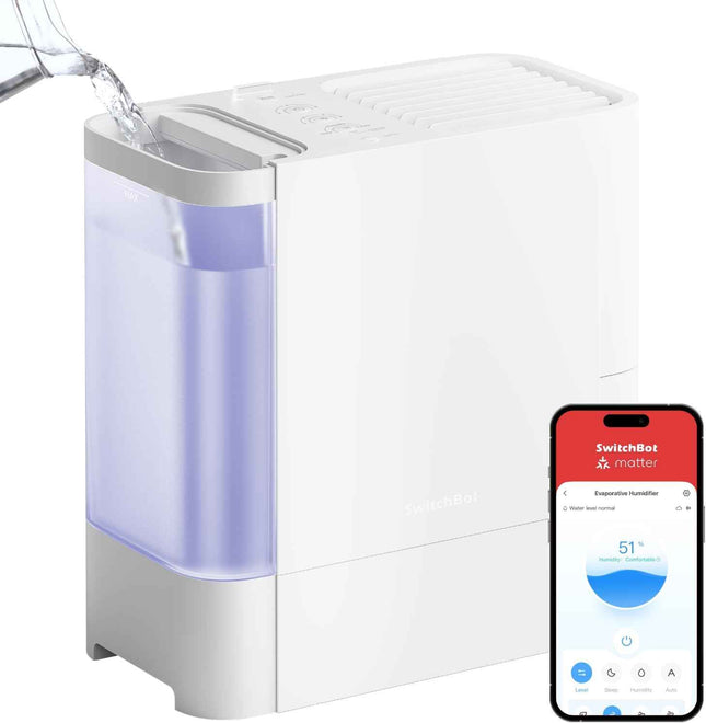 SwitchBot Evaporative Humidifier for Bedroom 4.5L, No Mist No White Dust, 750ml/