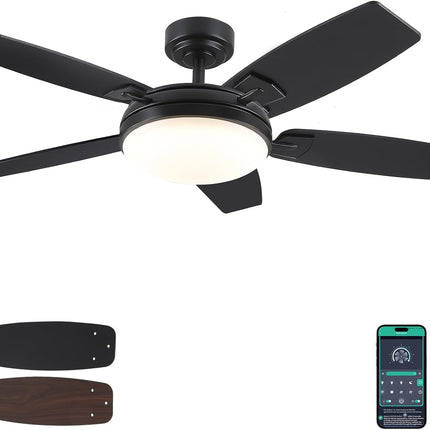 52 Inch Ceiling Fans with Lights and Remote,Black Outdoor Ceiling Fans with Dimm