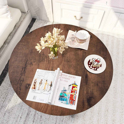 Round Living Room Coffee Table with X Base Metal Frame, Accent Furniture for Home Office, Black+Brown