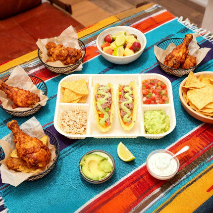 4-Compartment Disposable Taco Plates for 2 Tacos & 4 Sides | Extra-Deep Raised E