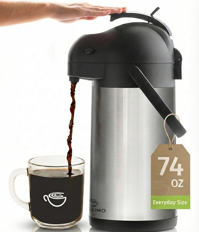 Thermal Coffee Carafe 74Oz, Keeps Coffee Hot for 12Hrs & Cold for 24Hrs, Stainle