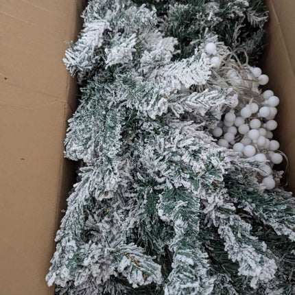 SHareconn 7ft Prelit Snow Flocked Artificial Holiday Christmas Tree with 350 Incandescent Warm White Lights, Foldable Stand, Snow Flocked Full Prelighted Xmas Tree W/1170 Branch Tips, 7.5 FT, White https://a.co/d/0bJx0XVN