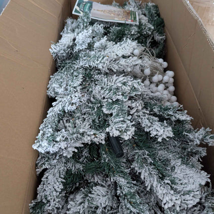 SHareconn 7ft Prelit Snow Flocked Artificial Holiday Christmas Tree with 350 Incandescent Warm White Lights, Foldable Stand, Snow Flocked Full Prelighted Xmas Tree W/1170 Branch Tips, 7.5 FT, White https://a.co/d/0bJx0XVN