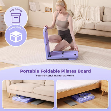 Mosdos Foldable Portable Pilates Reformer, Auto-Rebound Core Trainer for Home Gym, 50+ Exercises, 300 lb, Purple