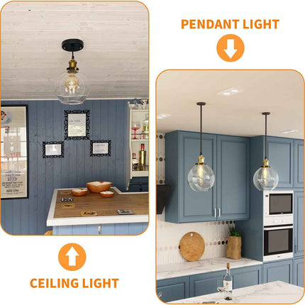 Frideko 2pc Glass Pendant Light - 7.9 inches Globe Pendant Light, Vintage Pendan