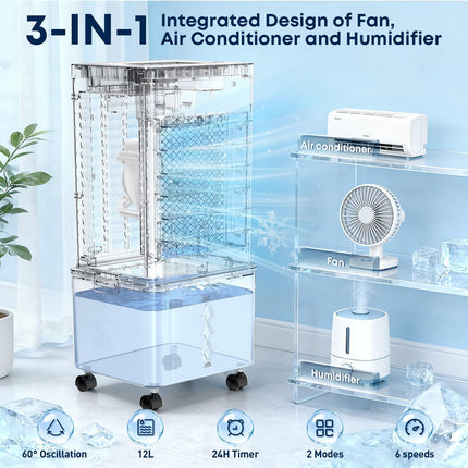 Portable Air Conditioner, Windowless Air Conditioner with 6 Speeds 2 Modes, 12L