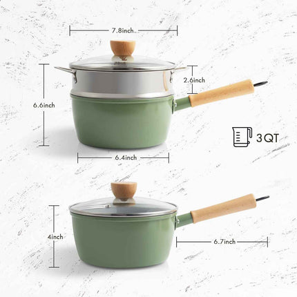 NO STEAMER ROCKURWOK Ceramic Nonstick Sauce Pan, 3 QT Pot with Steamer, Non Toxi