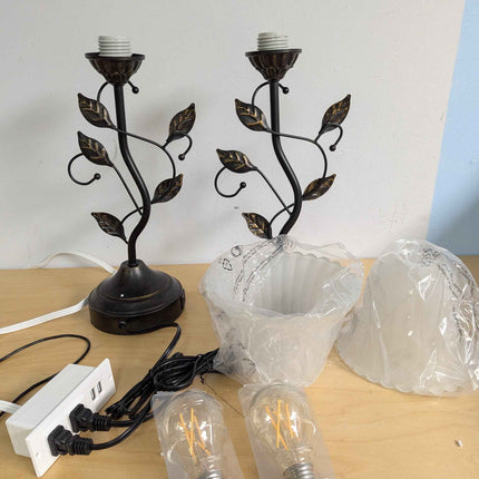 Touch Lamps for Nightstand Set of 2, Stripe Glass Shade Blossoming Bedside Lamp