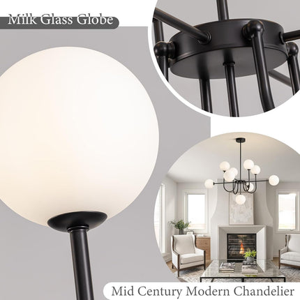 Mid Century Chandelier,Modern Sputnik Globe Chandelier,Black Chandeliers for Din
