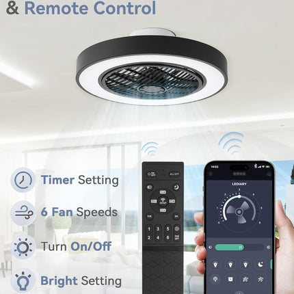 LEDIARY 20 Inch Low Profile Ceiling Fans With Lights, Led Bladeless Ceiling Fan,