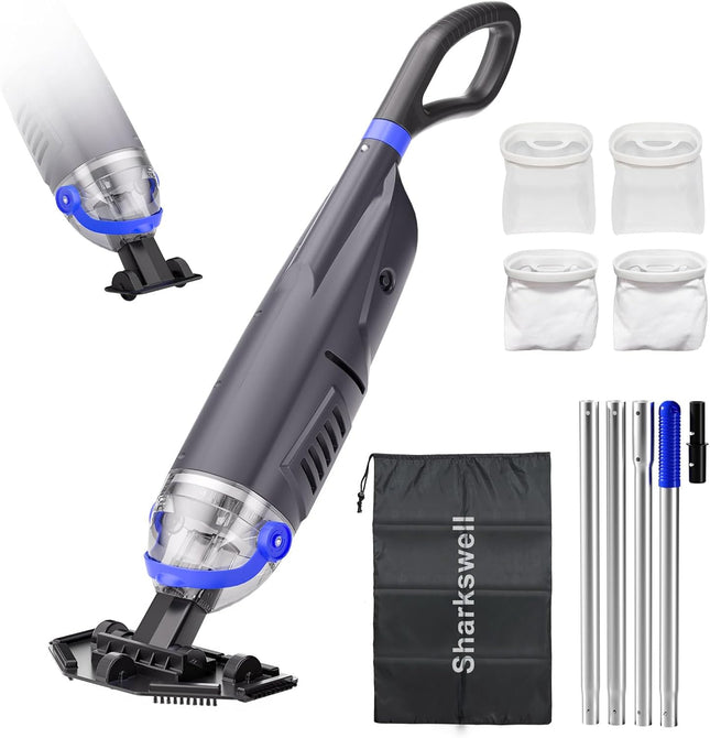 Sharkswell (2025 Upgraded) Cordless Pool Vacuum with Telescopic Pole,60 Min Powe