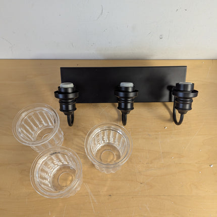 HWH 3-Light Matte Black Bathroom Vanity Light, 18 in Wall Fixture with Fluted Clear Glass Shades, ETL Listed