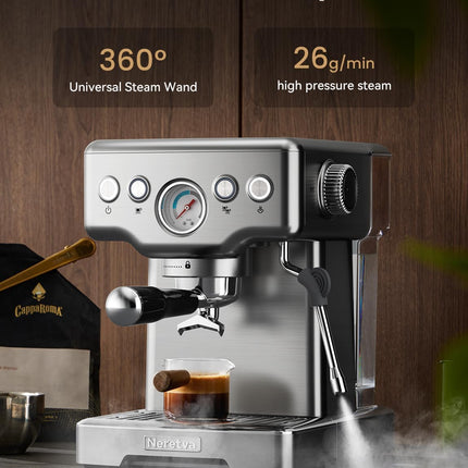 Neretva Espresso Machines, Professional 15 Bar Espresso Maker with Milk Frother,