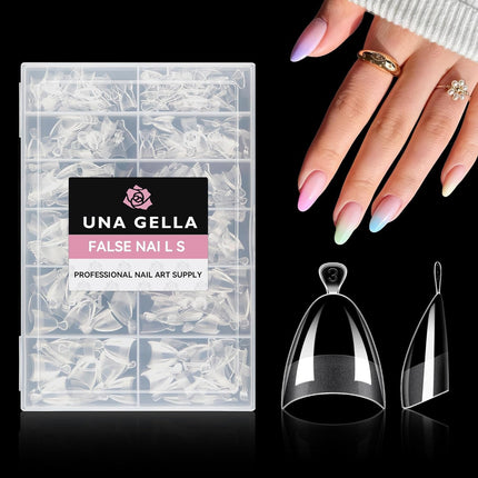 UNA GELLA Almond Shape Nail Tips Short: 504pcs Half Cover Almond Tips | Half Mat