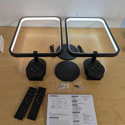 Rechargeable Square LED Wall Lights, Set of 2 Black Cordless Sconces with Remote, USB Charging & Dimming