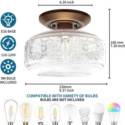 KnLnny Ware Bronze Flush Mount Ceiling Light with Classical Glass Shade, Ceiling