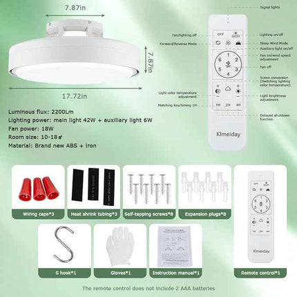 Klmeiday Modern Bladeless Ceiling Fans with Lights and Remote, Reversible, DC Mo