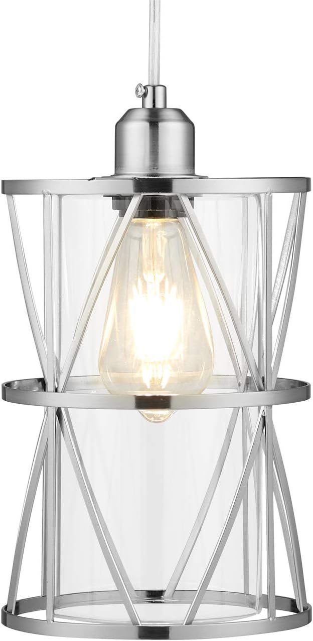 SHENGQINGTOP Modern Mini Pendant Light with Clear Glass, Brushed Nickel Transiti