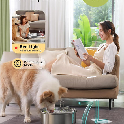 oneisall 7L Stainless Steel Pet Fountain for Dogs & Cats, Ultra-Quiet Water Dispenser with Triple Filtration