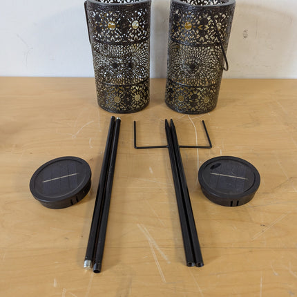 Freekite 2 Pack Solar Lanterns for Outdoor, Hanging Moroccan-Style Garden Lights with Ground Stakes, Auto Dusk-to-Dawn