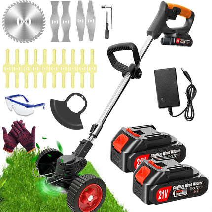 FISIYINDZ Cordless Electric Weed Wacker 21V with 2x 2000mAh Batteries, 3-in-1 Grass Trimmer & Edger (Only 1 Steel Blade)