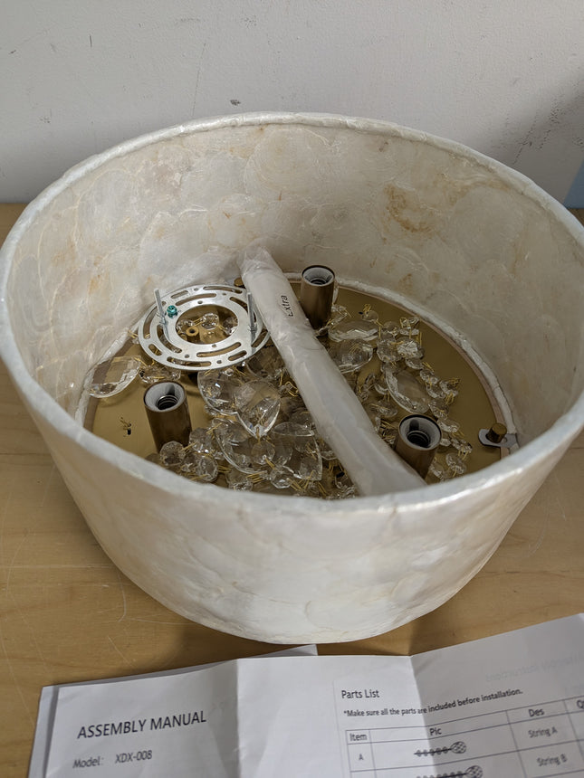 LumFurn 3-Light Drum Capiz Shell K9 Crystal Ceiling Light, Coastal Flushmount Li