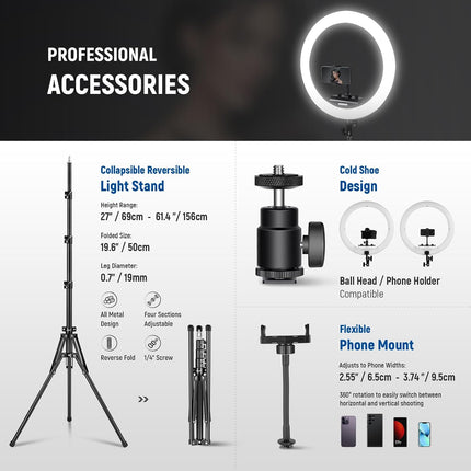 NEEWER Professional 18 Inch Ring Light with Tripod Stand Phone Holder Compatible