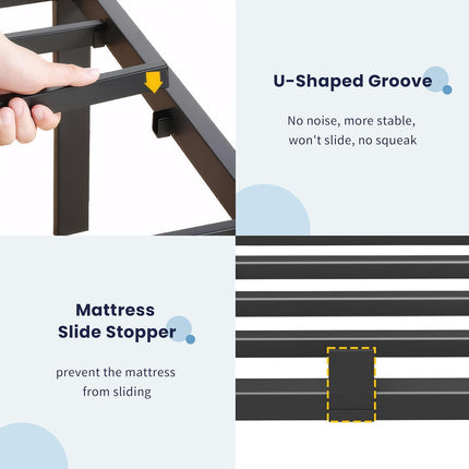 Superay Twin Bed Frame with Mattress Slide Stopper, 18 Inch Metal Platform Bed Frame, Heavy Duty Tall Bed Frame No Box Spring Needed with Large Storage Space, Easy Assembly, Noise Free