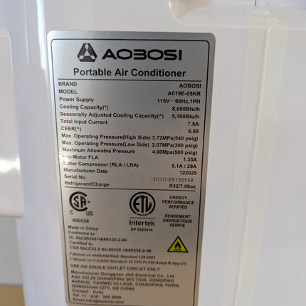 Incomplete — AAOBOSI 8000 BTU Portable Air Conditioner, 4-in-1 WiFi AC with Dehumidifier