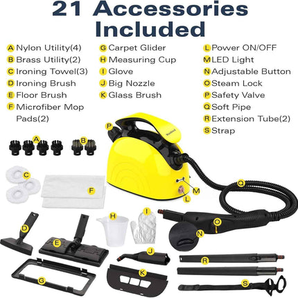 Waitbird Steam Cleaner, Multipurpose Powerful Steamer with 21 Accessories, Porta