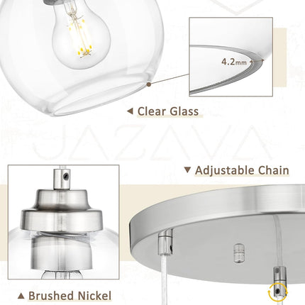 JAZAVA Globe Cluster Pendant Light, 3-Light Hanging Light Fixture with Brushed N